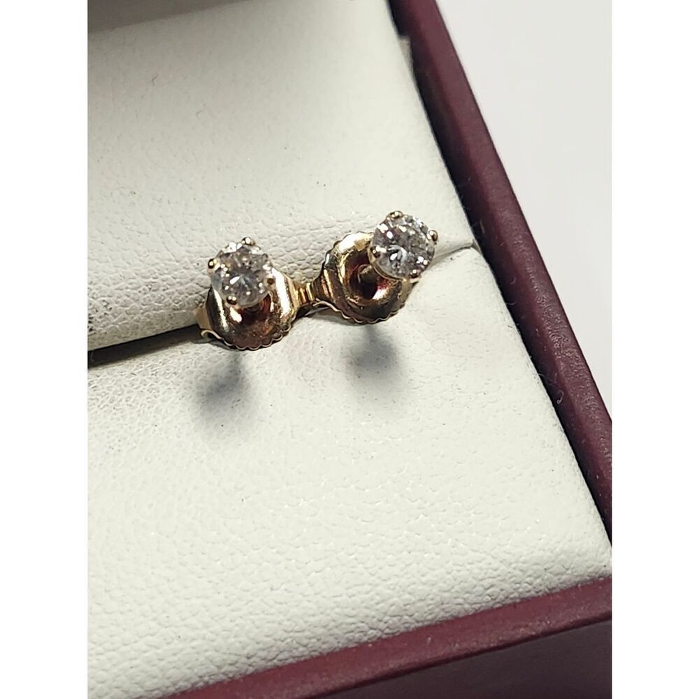14K Diamond Stud Earrings With Screw On Backs